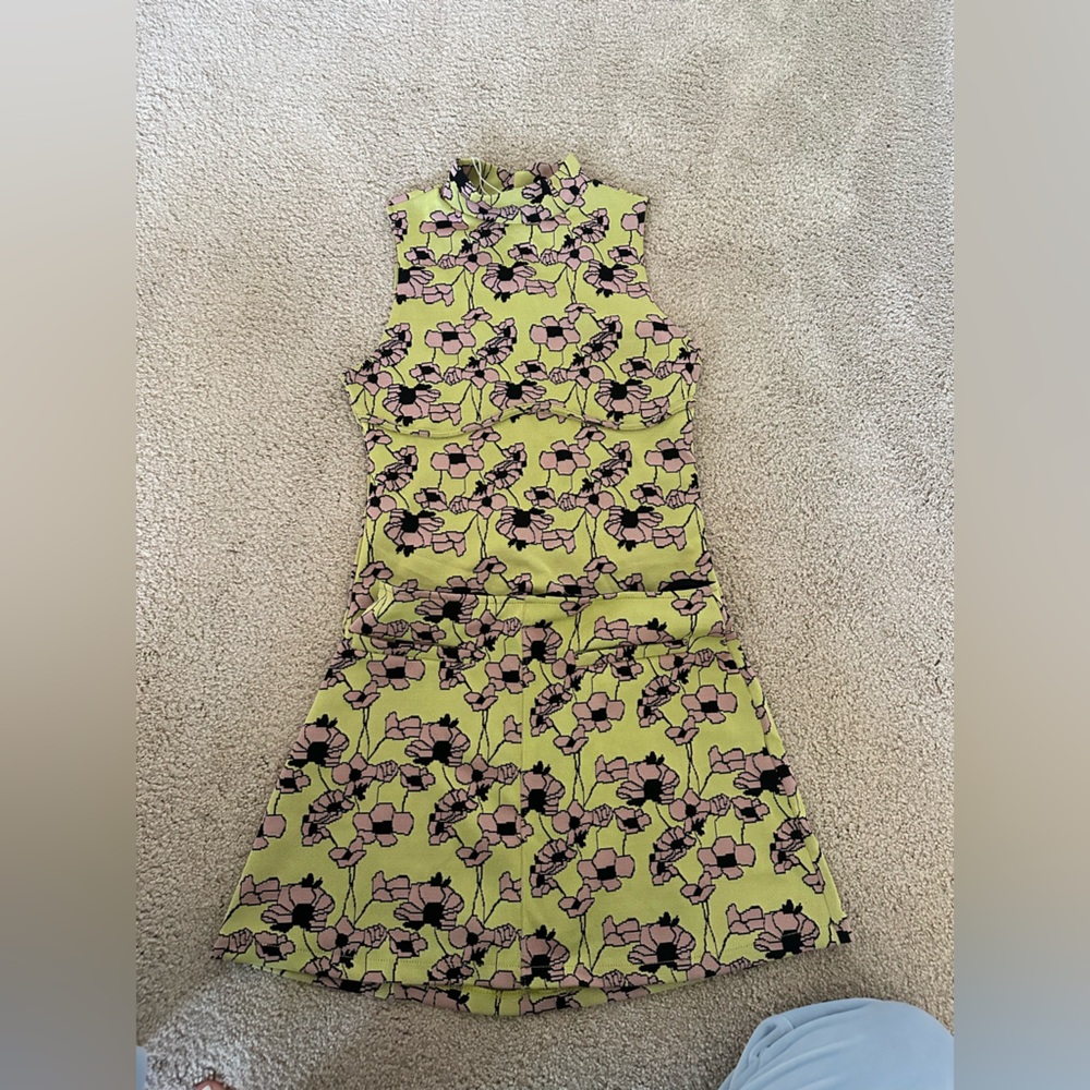 Zara Black and Lime Floral Knit Top